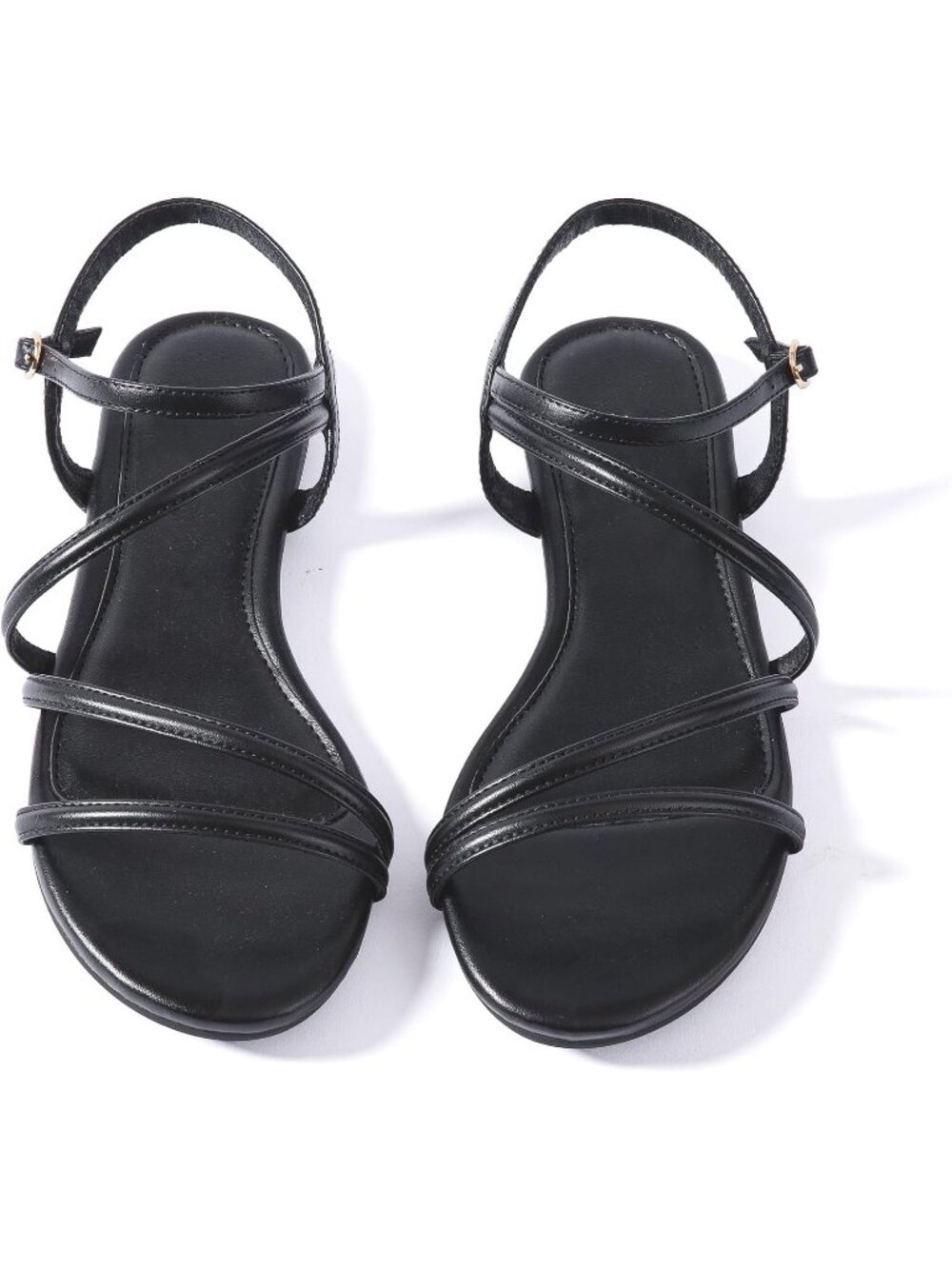 🆕Women's All Black Flat Sandals Strappy Gladiator Ankle Strap Open Toe